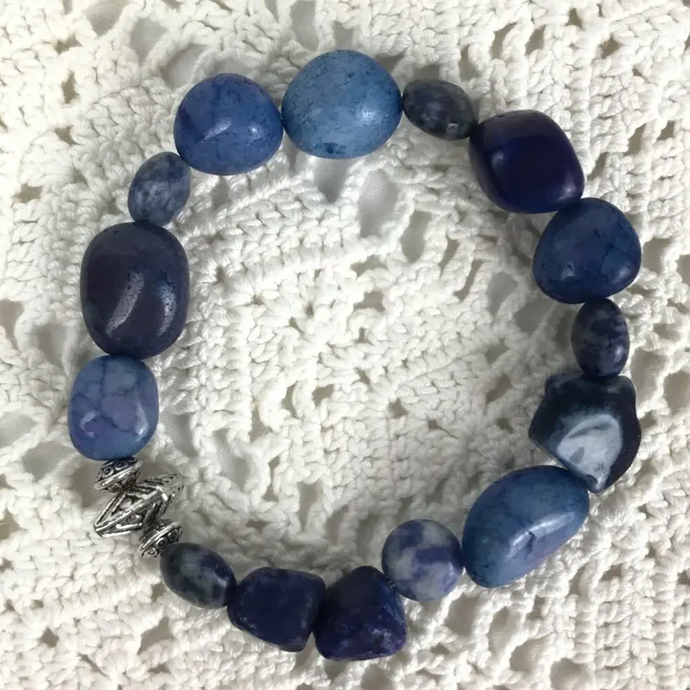 Natural Stone Wood Meditation Reiki Bracelets Blue